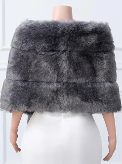 Couverture de mariée en fausse fourrure enveloppe de mariage noir et argent