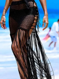 Couvre-maillot Pour Femmes Black Frange Acrylique Été Sexy Maillots De Bain