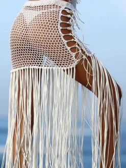 Couvre-maillot Pour Femmes Black Frange Acrylique Été Sexy Maillots De Bain