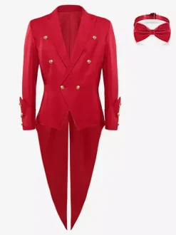 Cravate en polyester à manches longues et boutons vintage rouges vintage pour costumes rétro pour homme Bourgogne