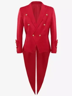 Cravate en polyester à manches longues et boutons vintage rouges vintage pour costumes rétro pour homme Bourgogne
