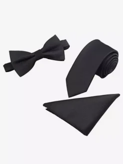 Cravate Ensemble Noir Homme Carré De Poche Bouton Accessoire Costume Chic
