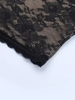 Crop top en dentelle florale pour femme - Noir sexy col en V manches longues - Tenue de soirée printanière 2026