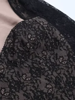 Crop top corset en dentelle noire pour femme - Chemisier bustier gothique à manches longues et décolleté c艙ur - Soirée printanière 2026