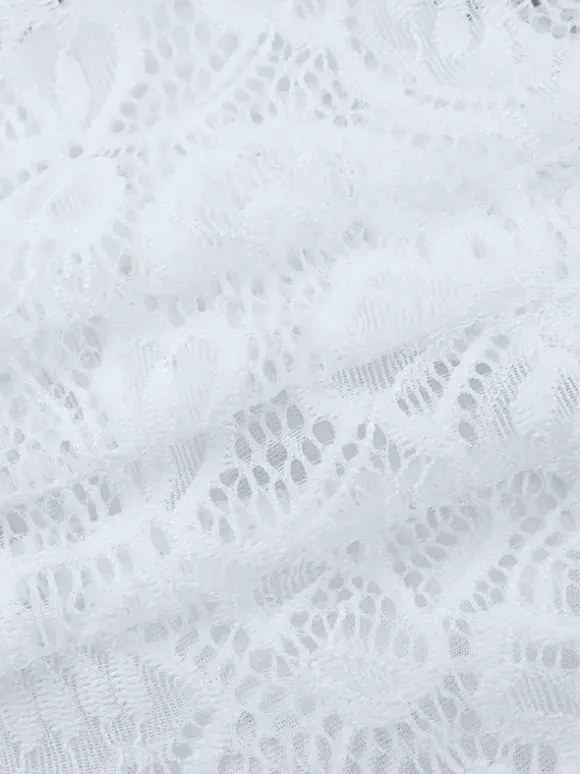 Crop top en dentelle florale pour femme - Chemisier blanc élégant à manches longues col en V et coupe ajustée - Tenue de soirée printanière 2026