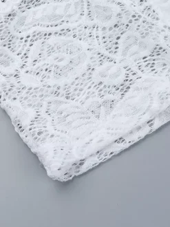 Crop top en dentelle florale pour femme - Chemisier blanc élégant à manches longues col en V et coupe ajustée - Tenue de soirée printanière 2026