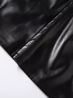 Crop top en similicuir pour femme - Haut noir sexy à manches courtes et col montant découpé - Tenue de club rave d'été 2026