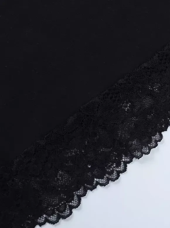 Crop top épaules dénudées à bordure en dentelle pour femme - Blouse slim à manches longues style années 2000 - Collection printemps streetwear 2026