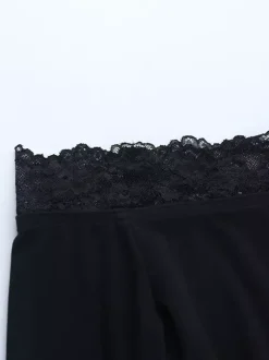 Crop top épaules dénudées à bordure en dentelle pour femme - Blouse slim à manches longues style années 2000 - Collection printemps streetwear 2026