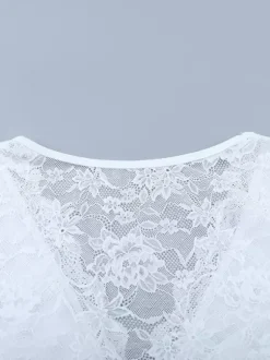 Crop top sexy en dentelle transparente pour femme - Décolleté en V profond manches longues coupe ajustée - Style coquette tenue de soirée en boîte de nuit 2026