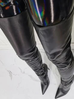 Cuissarde à Talons Hauts avec Plateforme avec Bout Pointu Unicolore