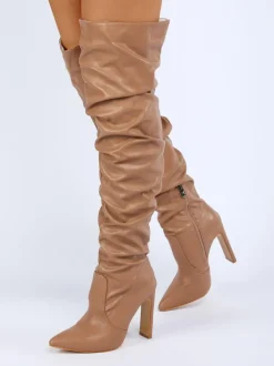 Cuissarde à Talons Hauts Femme avec Bout Pointu Verni Unicolore