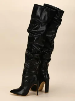Cuissarde à Talons Hauts Femme avec Bout Pointu Verni Unicolore