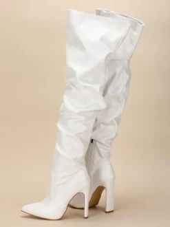 Cuissarde à Talons Hauts Femme avec Bout Pointu Verni Unicolore