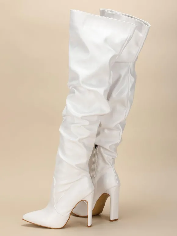 Cuissarde à Talons Hauts Femme avec Bout Pointu Verni Unicolore
