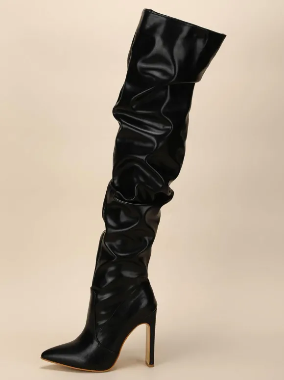 Cuissarde à Talons Hauts Femme avec Bout Pointu Verni Unicolore
