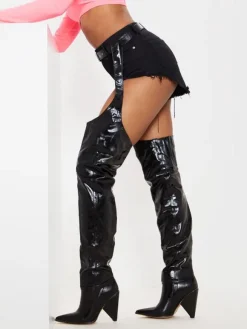 Cuissardes à Talons Hauts avec Bout Pointu Femme en Cuir Synthétique Unicolore