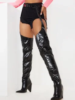 Cuissardes à Talons Hauts avec Bout Pointu Femme en Cuir Synthétique Unicolore