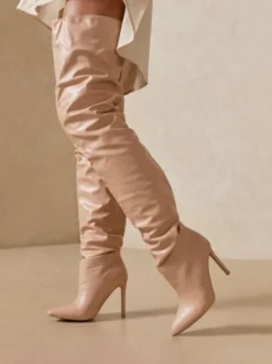 Cuissardes à Talons Hauts avec Bout Pointu Femme en Cuir Synthétique Unicolore