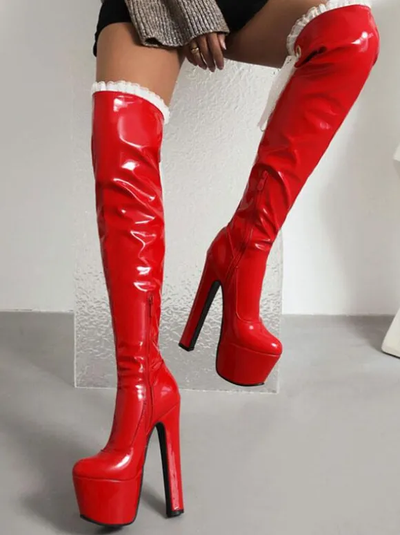 Cuissardes avec Plateforme à Talons Hauts avec Bout Rond Bicolores
