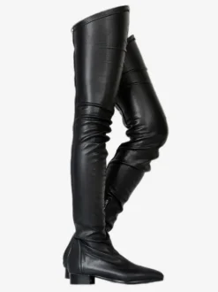 Cuissardes Bottes d'hiver pour femme à bout pointu et talon de chiot de couleur unie