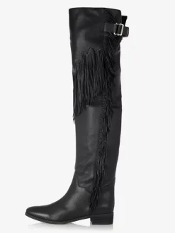 Cuissardes Bottes Plates Au-Dessus Du Genou Pour Femmes Avec Frange Bout Rond Avec Boucle