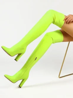 Cuissardes Bout Pointu Talon Bloc Élastique Bottes Au Genou Chaussures Femme