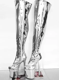Cuissardes Femme à Talons Hauts Sexy avec Plateforme Unicolore