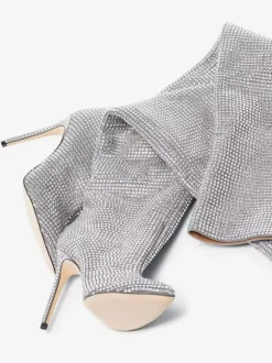 Cuissardes femme argentées avec strass cuissardes à bout pointu bottes de fête
