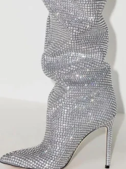 Cuissardes femme argentées avec strass cuissardes à bout pointu bottes de fête