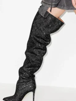 Cuissardes femme argentées avec strass cuissardes à bout pointu bottes de fête