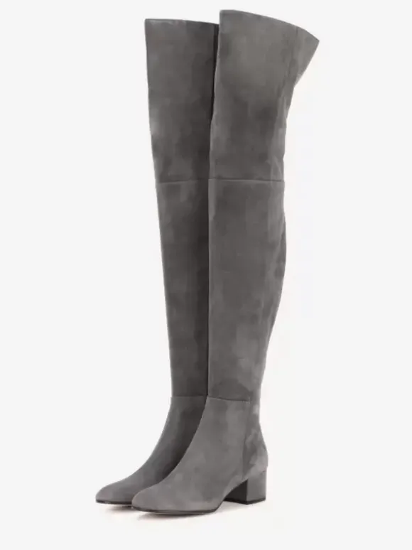 Cuissardes Femmes Bottes À Talons Épais Dessus En Micro-Daim