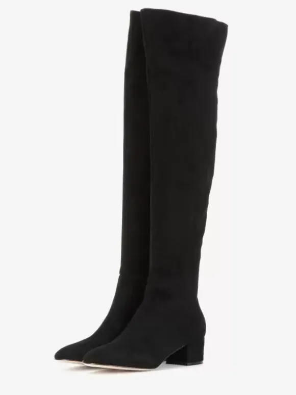 Cuissardes Femmes Bottes À Talons Épais Dessus En Micro-Daim