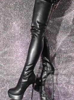 Cuissardes Femmes Talon Aiguille PU Cuir chaussures Bottes