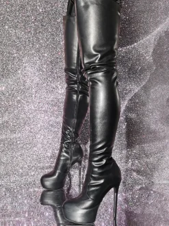 Cuissardes Femmes Talon Aiguille PU Cuir chaussures Bottes
