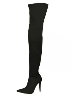 Cuissardes Femmes Tissu Élastique Bout Pointu Talon Aiguille Sur Les Bottes Au Genou