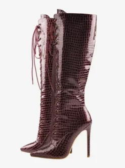 Cuissardes Hautes Au Genou À Lacet Femmes Bottes Hautes À Talons Aiguilles Chics Léopard