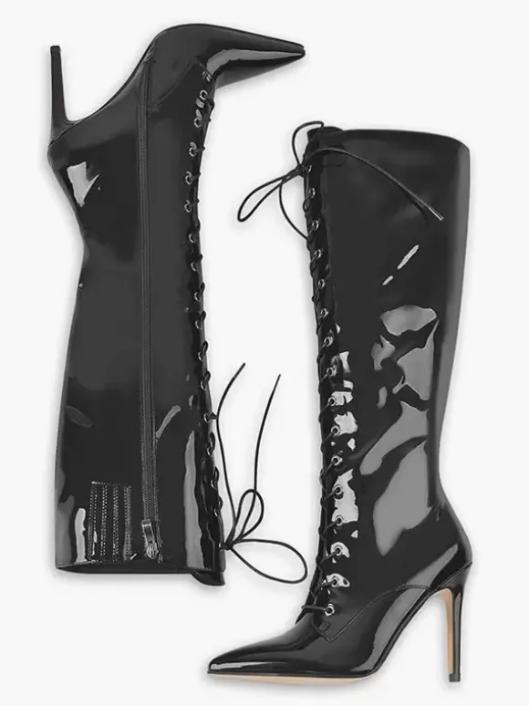 Cuissardes Hautes Au Genou À Lacet Femmes Bottes Hautes À Talons Aiguilles Chics Léopard