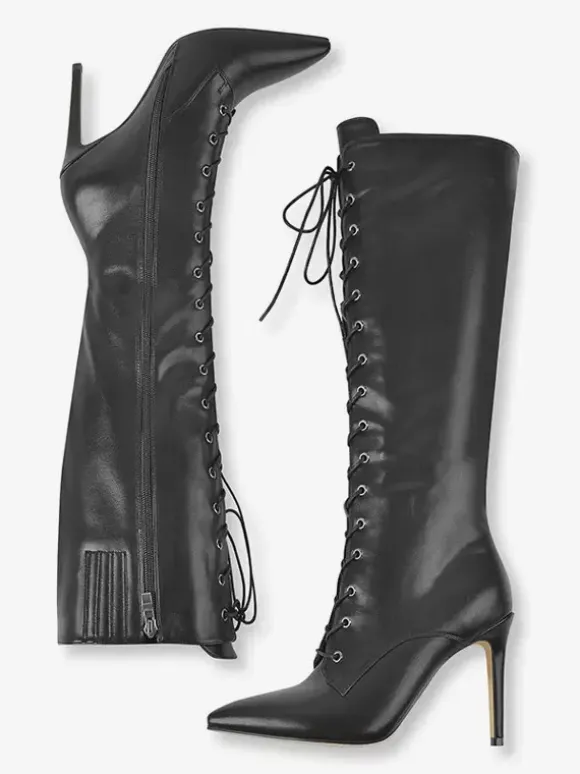 Cuissardes Hautes Au Genou À Lacet Femmes Bottes Hautes À Talons Aiguilles Chics Léopard