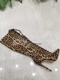 Cuissardes Hautes Au Genou À Lacet Femmes Bottes Hautes À Talons Aiguilles Chics Léopard