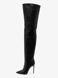 Cuissardes Noires À Bout Pointu À Talons Hauts Bottes Sexy Femme