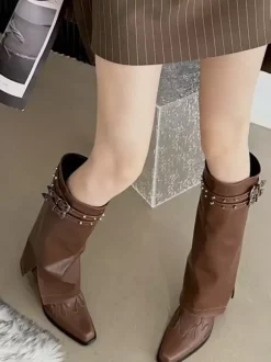 Cuissardes noires bottes hautes au genou talon épais détail boucle