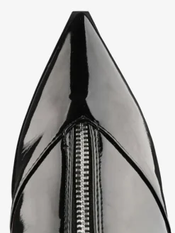 Cuissardes noires bout pointu en cuir brillant avant zip bottes d'hiver femmes cuissardes