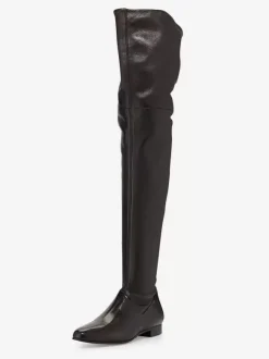 Cuissardes noires pour femmes chaussures plates à bout pointu