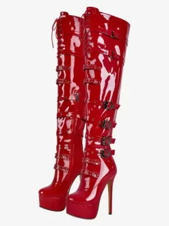 Cuissardes Plate-Forme Sexy Sur Bottes Au Genou Boucle Chaussures Talon Aiguille