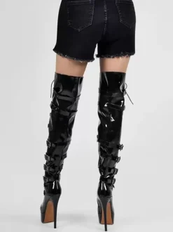Cuissardes Plate-Forme Sexy Sur Bottes Au Genou Boucle Chaussures Talon Aiguille