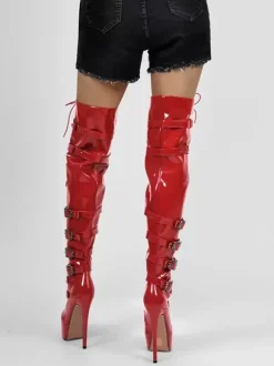 Cuissardes Plate-Forme Sexy Sur Bottes Au Genou Boucle Chaussures Talon Aiguille
