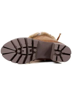 Cuissardes pour femme en micro daim fausse fourrure bout rond talon épais cuissardes