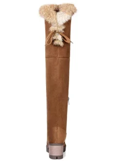 Cuissardes pour femme en micro daim fausse fourrure bout rond talon épais cuissardes