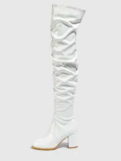 Cuissardes pour femmes bout rond talon épais sur les bottes au genou